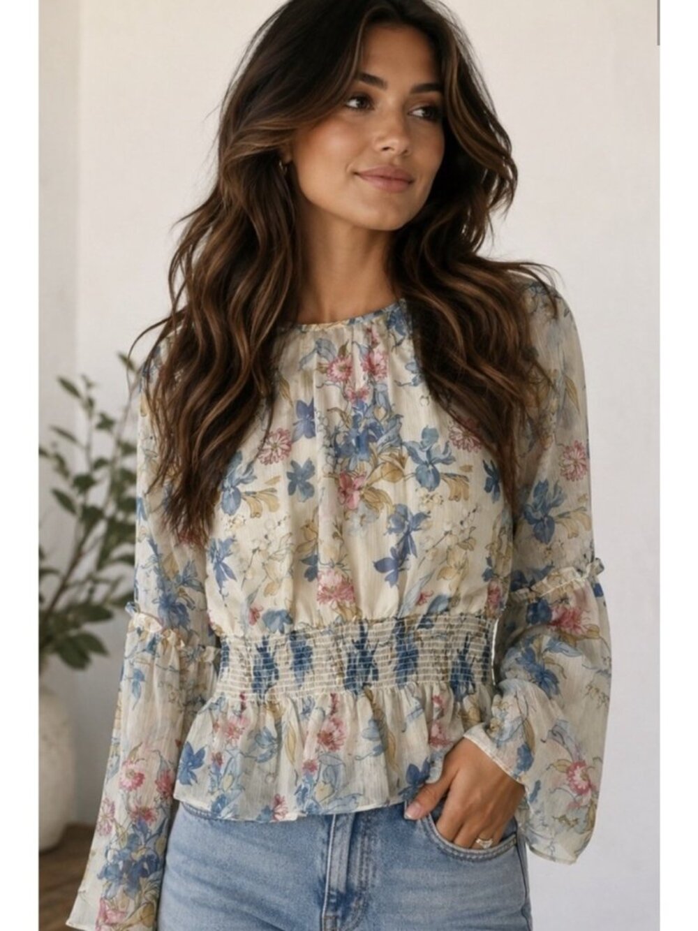 Tuckernuck Jennie Blouse Women Small Lily of the Valley Snowberry Peplum NWT
